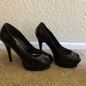 Delicious Heels Black Patent Leather with peep toe